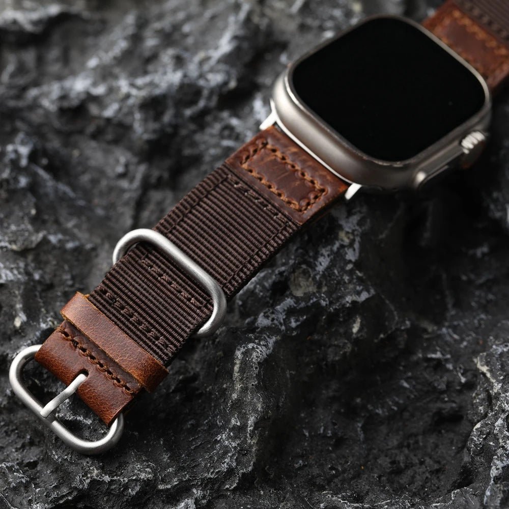 Λουράκι Apple Watch από χοντρό νάιλον με δερμάτινες λεπτομέρειες, άνετη εφαρμογή και έντονος χαρακτήρας, μοντέλο Josua