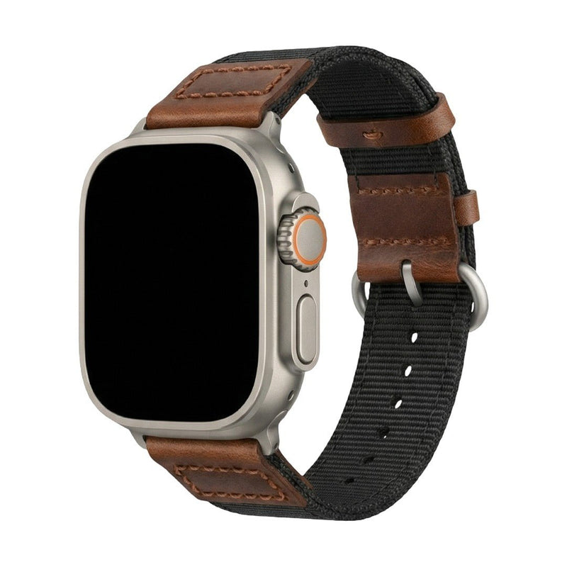 Tykt nylonarmbånd til Apple Watch med læderindsatser, behagelig pasform og markant udtryk, model Josua