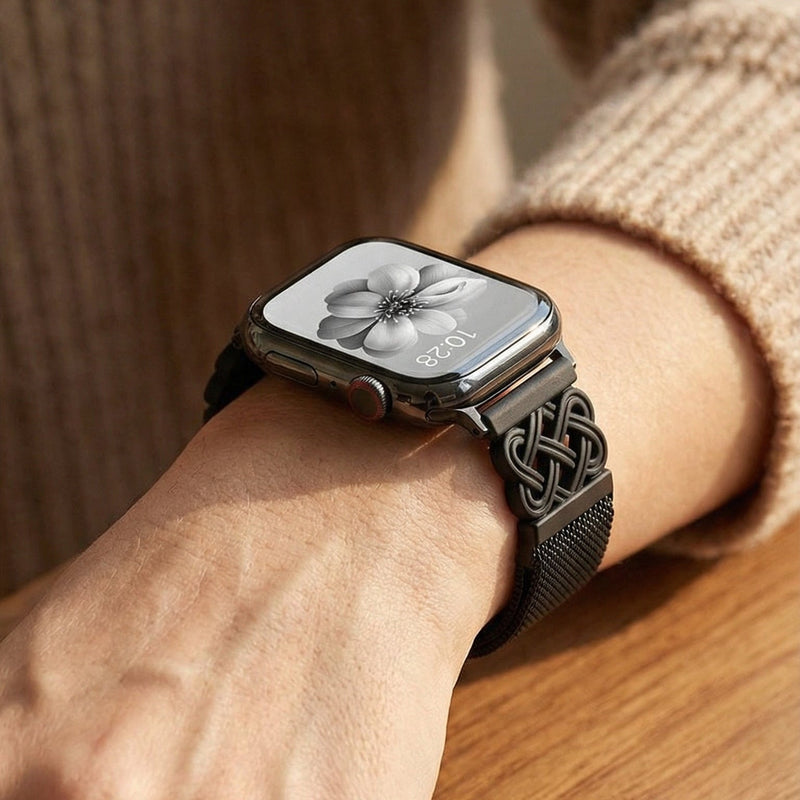 Geflochtenes Nylonarmband für Apple Watch, keltisches Unendlichkeitssymbol, Magnetschließe, eleganter Stil, Modell Louison