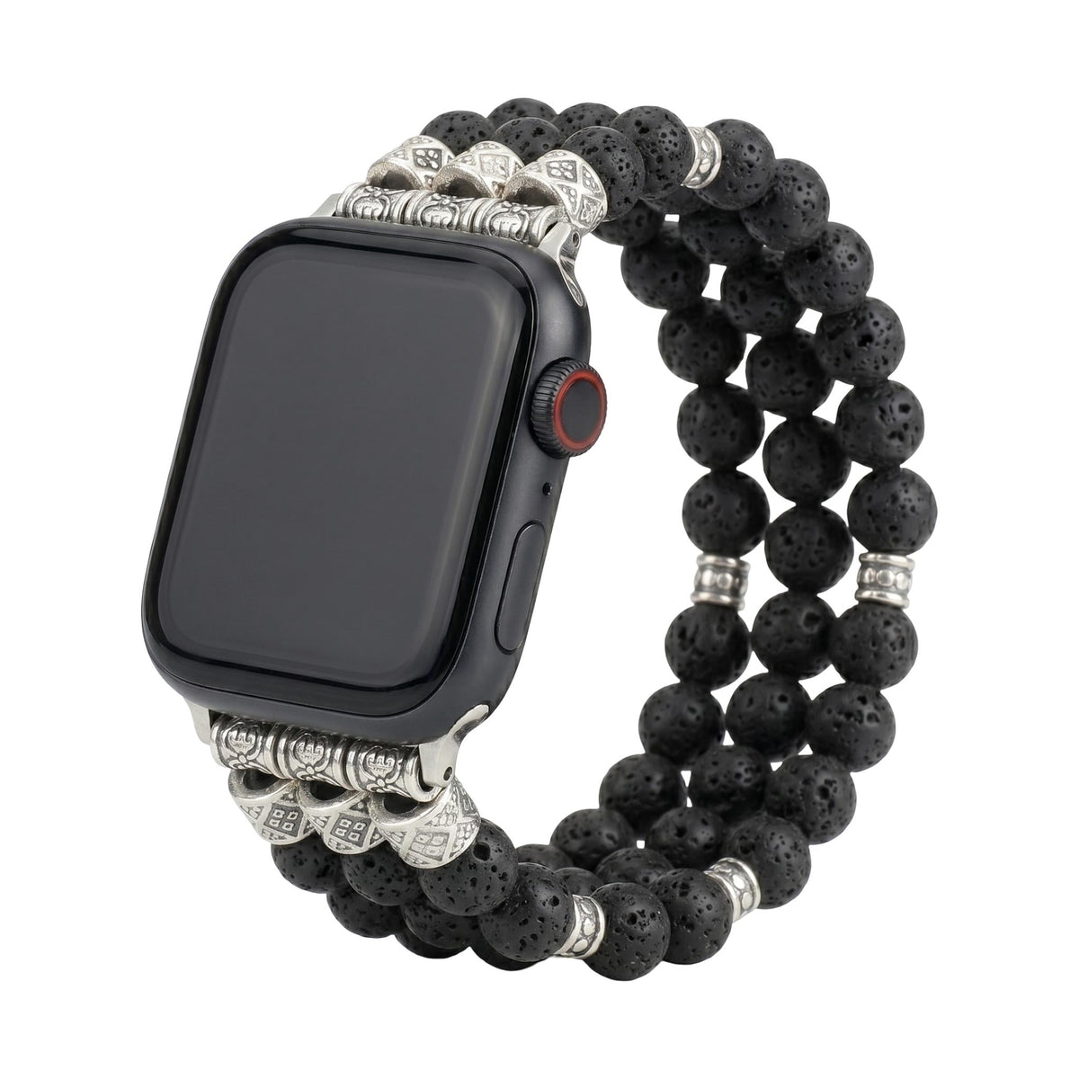 Bracelet Apple Watch en perles naturelles, pierre volcanique ou turquoise, élastique ajustable, style bohème chic, modèle Josin