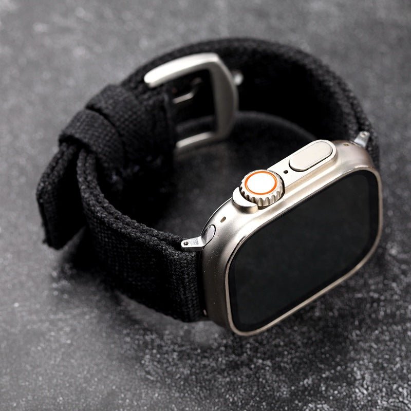 Bracelet Apple Watch en toile épaisse double couche, style robuste, boucle acier, confort durable au poignet, modèle Jeffrey
