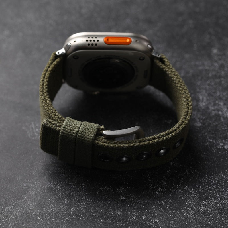 Apple Watch Bracelet in Double-Layer Canvas, Steel Pin Buckle, Jeffrey Model