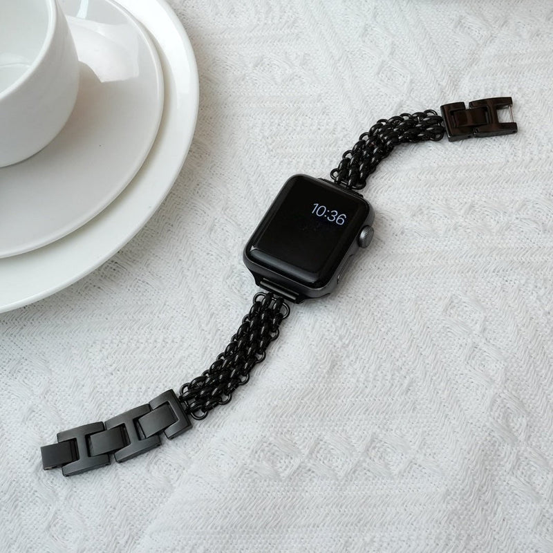 Brățară Apple Watch pentru femei, oțel inoxidabil de înaltă calitate, zale împletite, închizătoare practică cu clips, stil chic, model Coranie