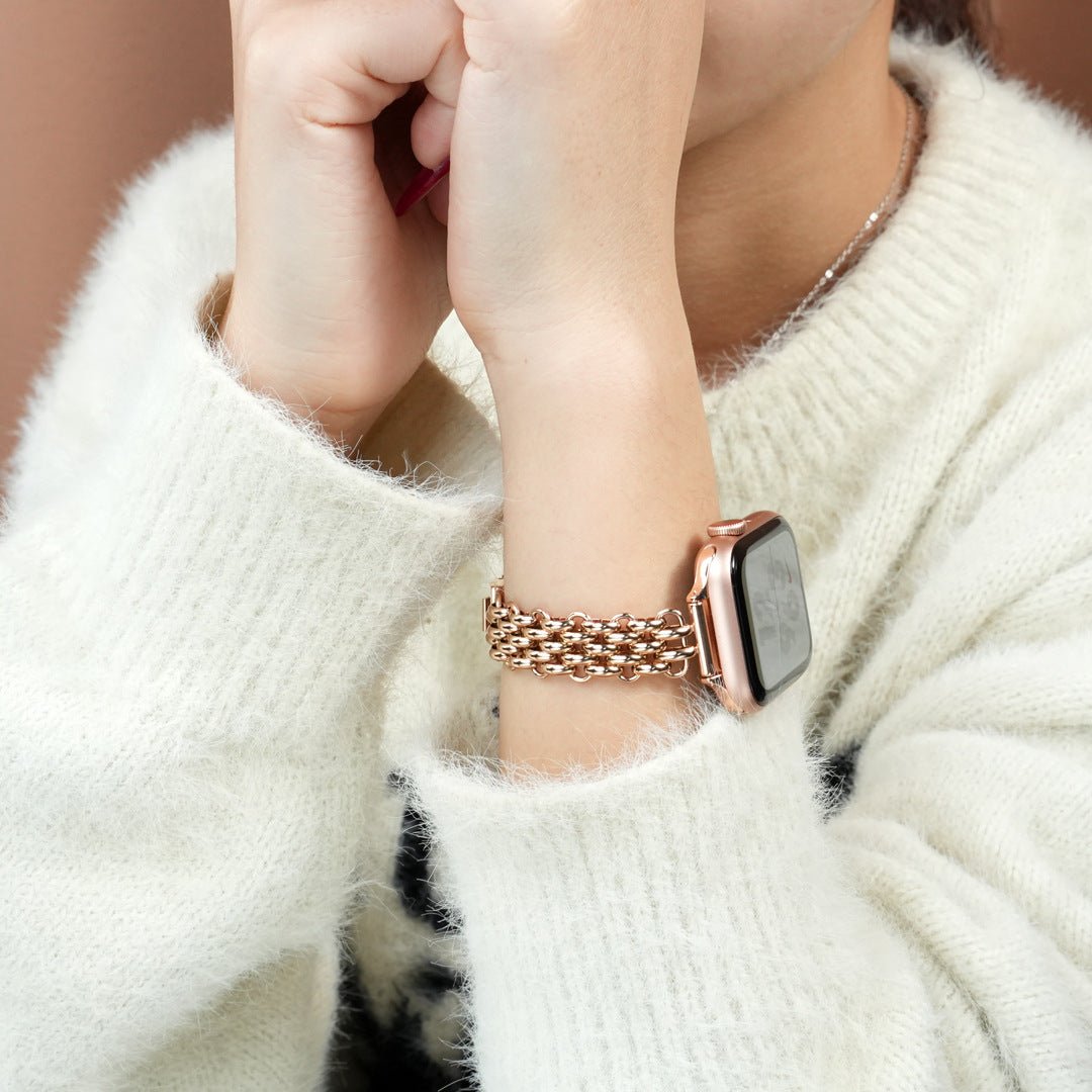 Apple Watch Bracelet in Stainless Steel, Braided Byzantine Mesh, Clasp Fastening, Coranie Model