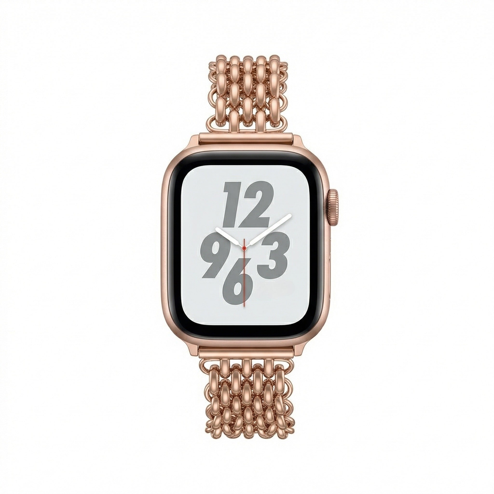 Bracelet Apple Watch femme, acier inoxydable haute qualité, maillons entrelacés, fermoir à clip pratique, style chic, modèle Coranie