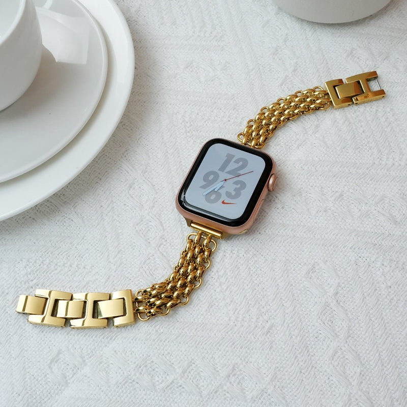 Apple Watch Bracelet for Women, High-Quality Stainless Steel, Interlaced Links, Convenient Clip Clasp, Chic Style, Coranie Model