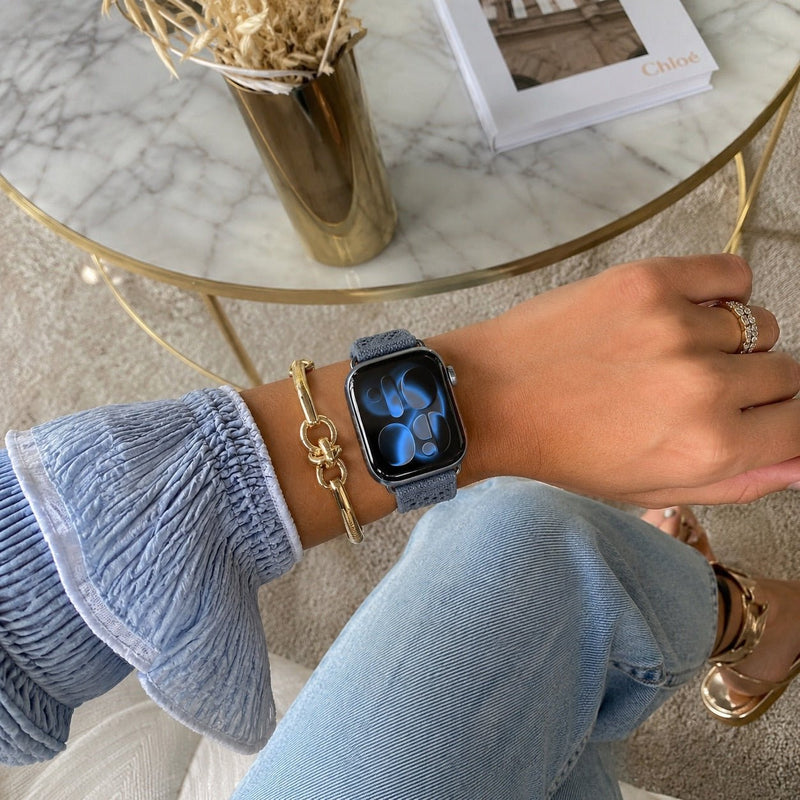 Pulsera para Apple Watch de mujer en nailon trenzado y transpirable, con hebilla de acero inoxidable, compatible con todas las series, disponible en rojo vivo, azul marino, beige y gris pizarra, modelo Urtia
