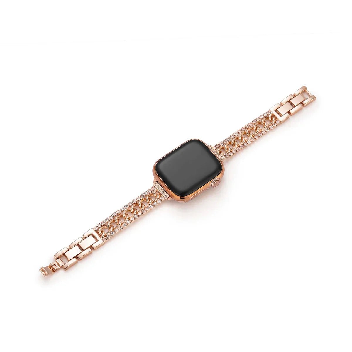 Apple Watch Armband mit doppelter kubanischer Gliederkette und Strass, verstellbare Glieder, für Damen, Modell Kania