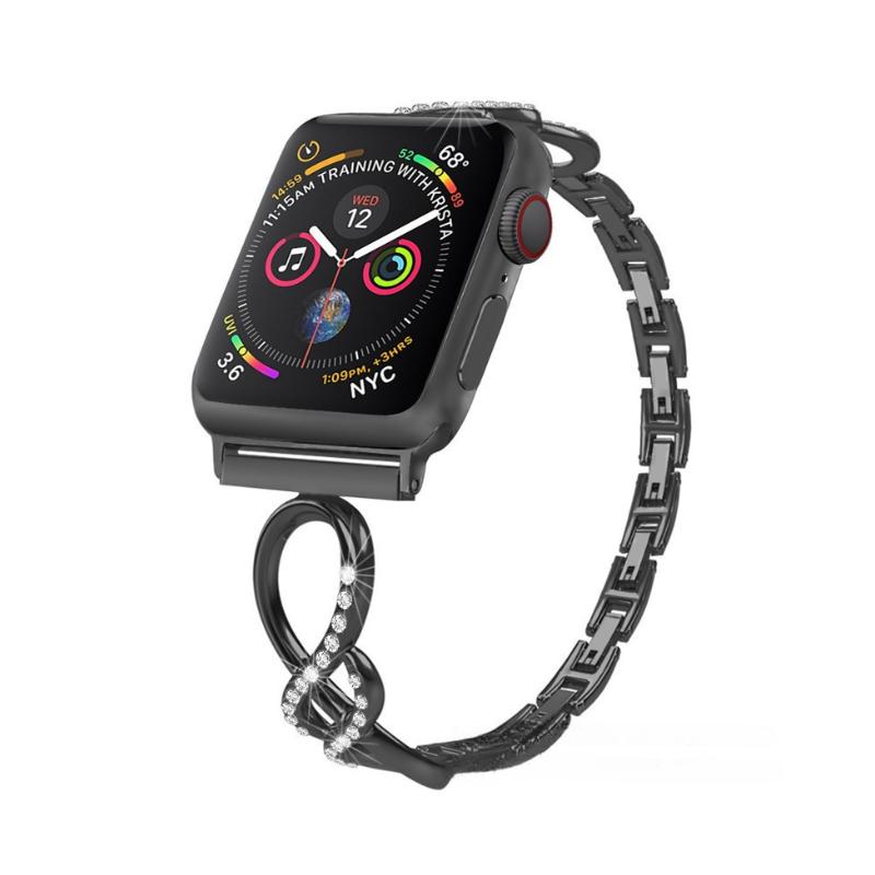 Bracelet Apple Watch, maillons ajourés, motif infini serti de strass, modèle Faidra