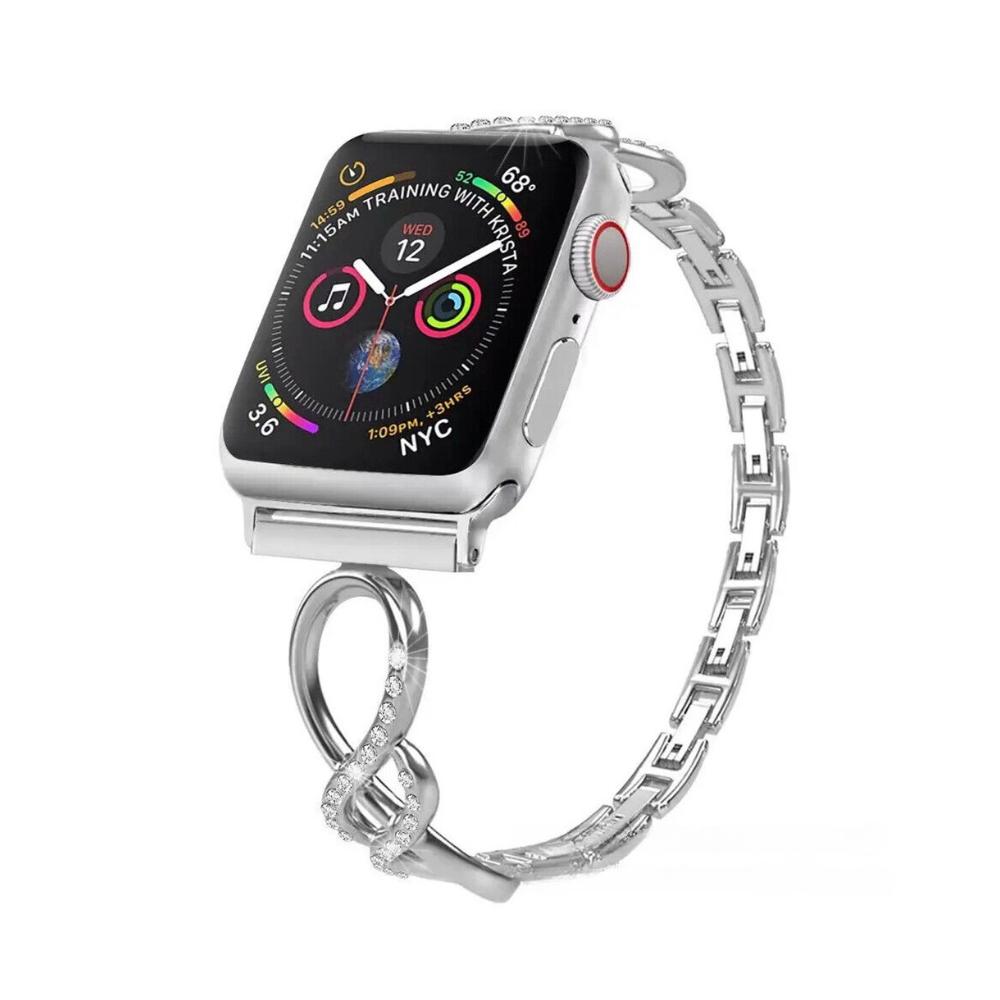 Bracelet Apple Watch, maillons ajourés, motif infini serti de strass, modèle Faidra