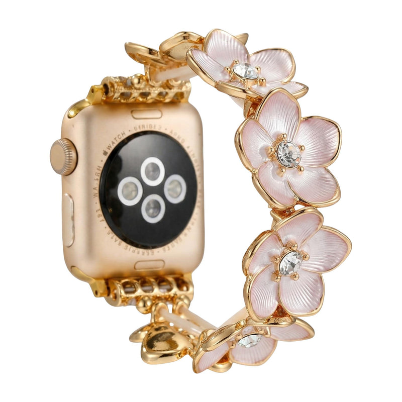 Florianne Floral Alloy Apple Watch Bracelet, Elegant Feminine Jewelry, Refined Wrist Accessory, Floral Set for Smartwatch