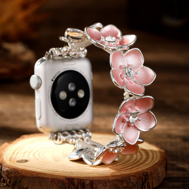 Florianne Floral Alloy Apple Watch Bracelet, Elegant Feminine Jewelry, Refined Wrist Accessory, Floral Set for Smartwatch