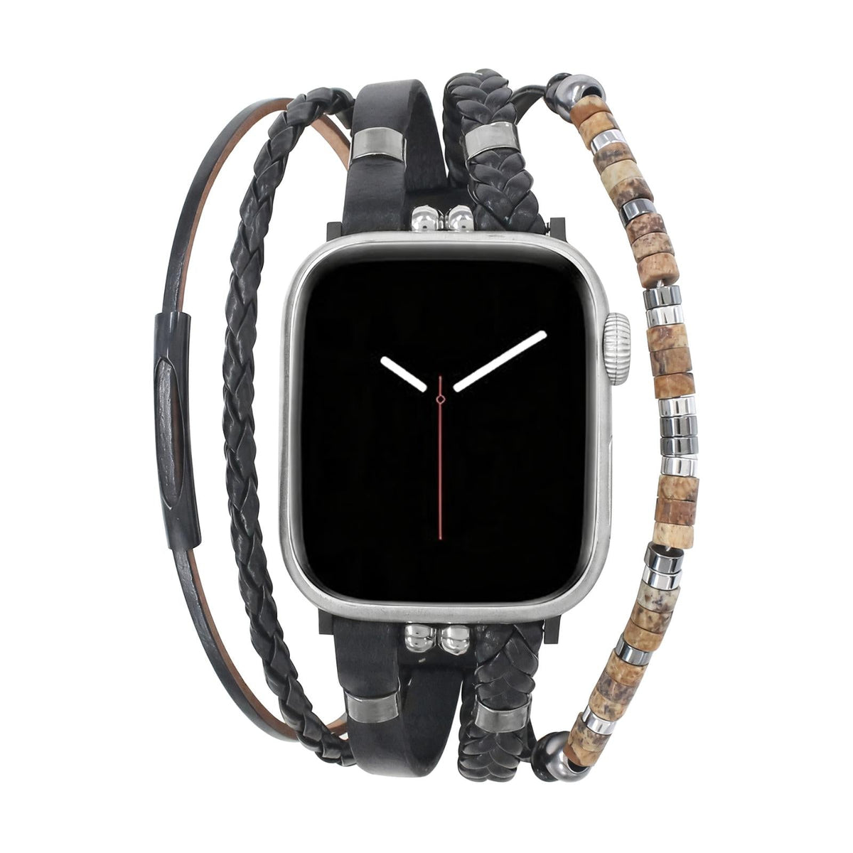 Βραχιόλι Apple Watch ανδρικό δερμάτινο, πολλαπλές σειρές με χάντρες μάτι της τίγρης, ρυθμιζόμενο, ισχυρό βραχιόλι για ανδρικό καρπό, μοντέλο Marèse