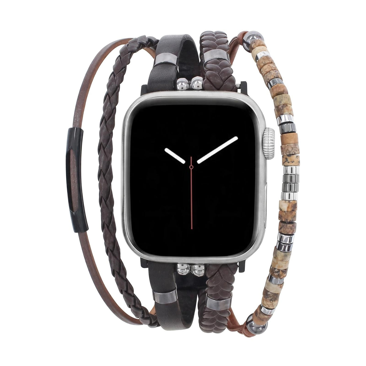Βραχιόλι Apple Watch ανδρικό δερμάτινο, πολλαπλές σειρές με χάντρες μάτι της τίγρης, ρυθμιζόμενο, ισχυρό βραχιόλι για ανδρικό καρπό, μοντέλο Marèse