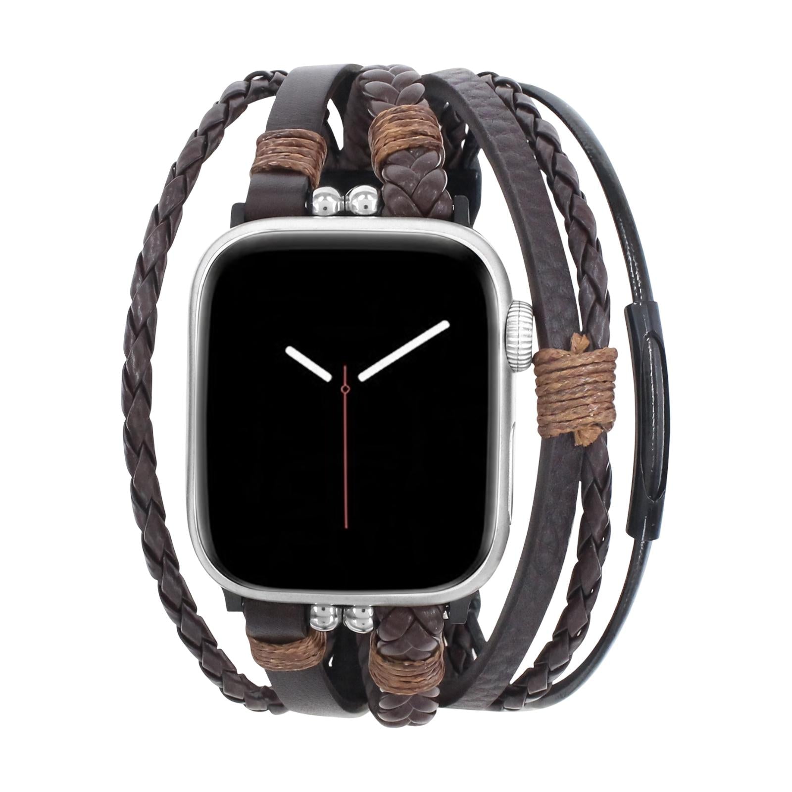 Pulsera para Apple Watch de hombre en cuero trenzado, pulsera multivuelta ajustable, accesorio imprescindible para la muñeca masculina, idea de regalo para hombre, modelo Wiz