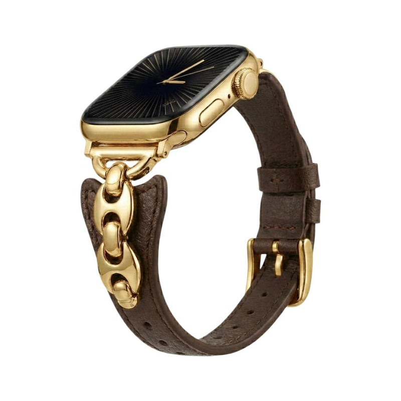 Brazalete Apple Watch malla marina, correa fina ajustable con hebilla, acabados dorados, plateados y negros, modelo Malsa