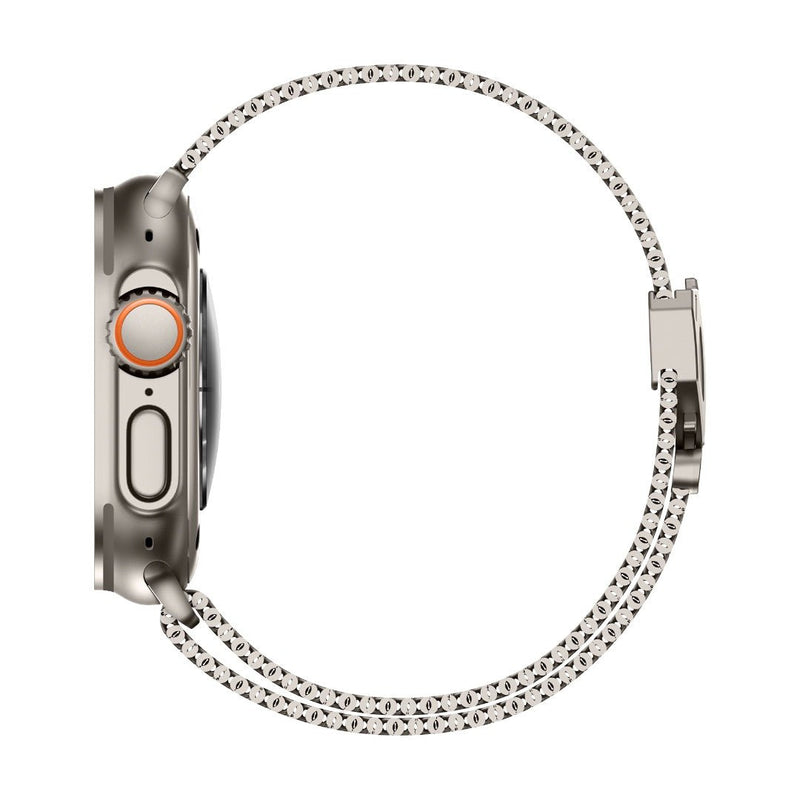 Bracelet maille milanaise en acier inoxydable argenté avec fermoir sécurité parachute pour Apple Watch, design fin et.