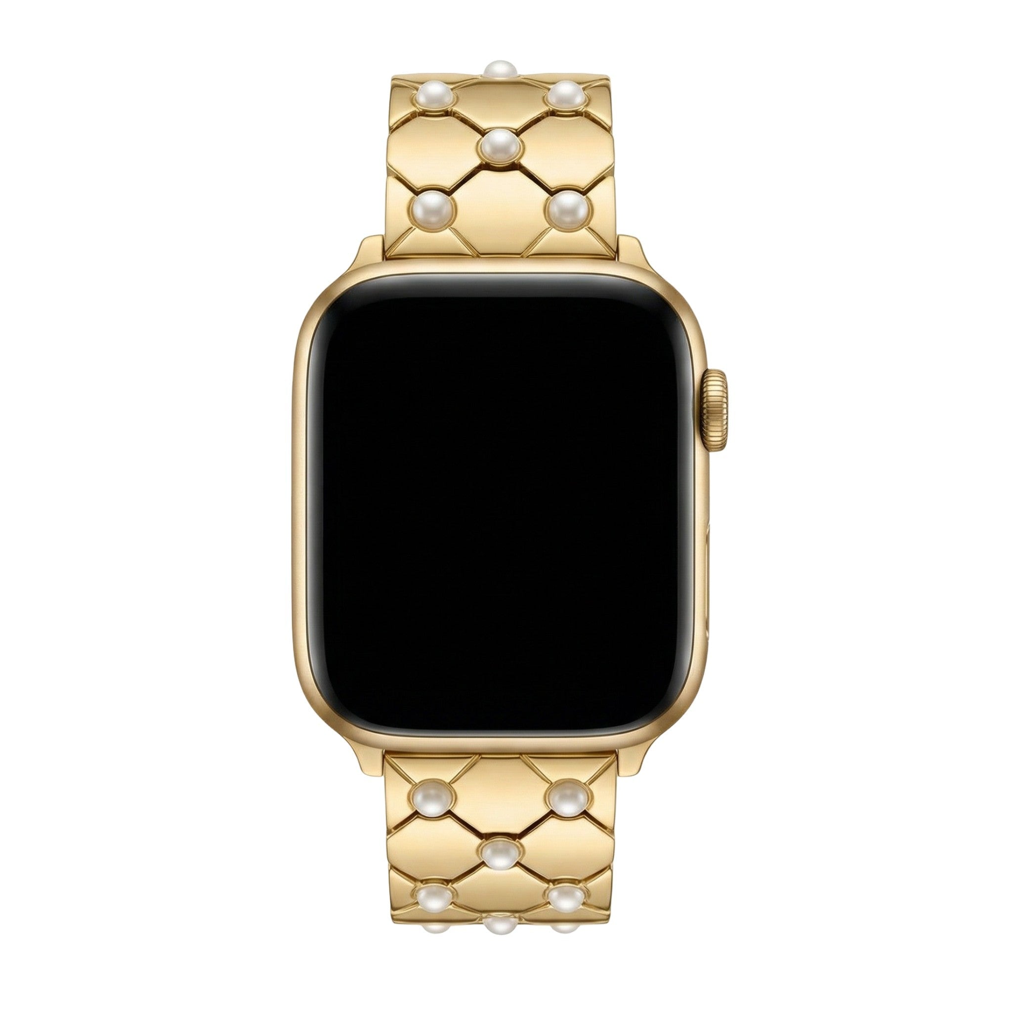 Bracelet Apple Watch métal perlé, mailles géométriques élégantes, finition brillante raffinée, modèle Pita