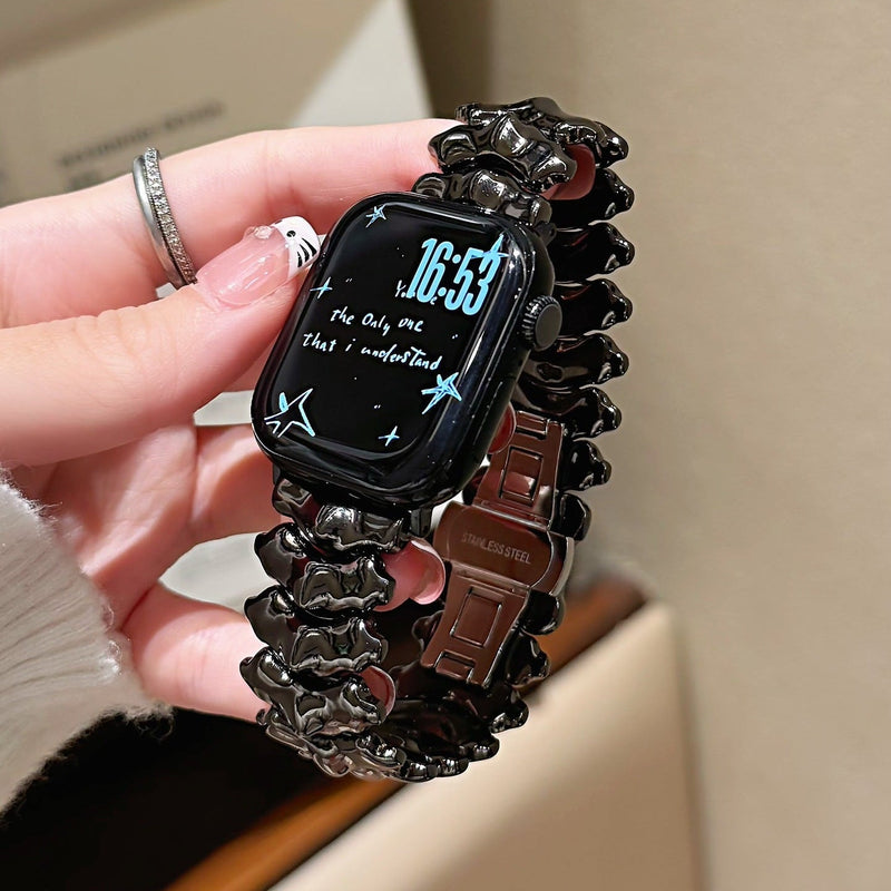 Bracciale per Apple Watch in metallo di alta qualità, maglie spesse con effetto scolpito a dorso di drago, chiusura a farfalla invisibile ed elegante, modello Falkor