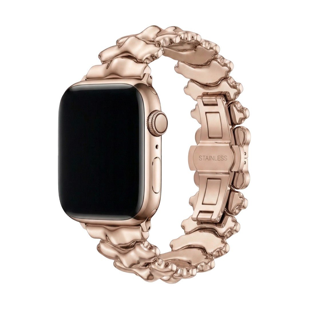 Premium Metal Apple Watch Bracelet, Thick Links with Sculpted Dragon Back Effect, Elegant Hidden Butterfly Clasp, Falkor Model