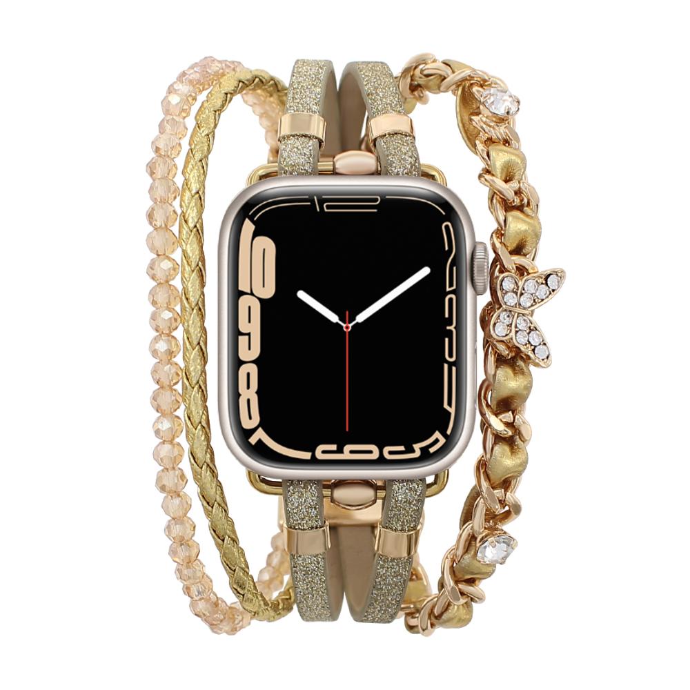 Multi-strand Apple Watch Bracelet, adjustable link design with butterfly charm, chic and elegant, Zoune model