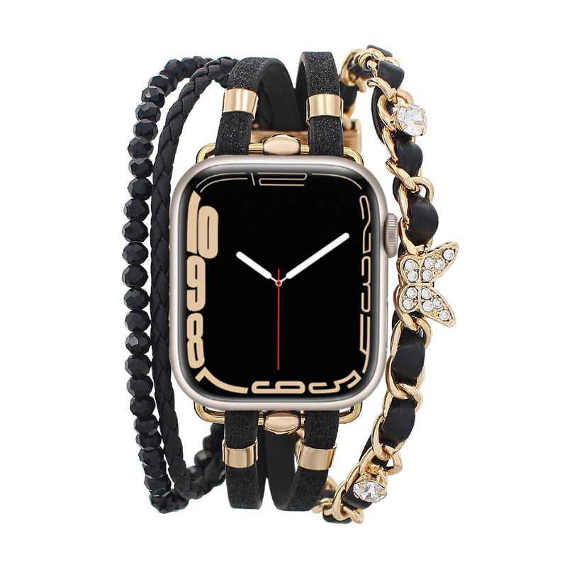 Apple Watch Armband, mehrreihig, verstellbar mit Gliedern und Schmetterlings-Charm, elegant und stilvoll, Modell Zoune