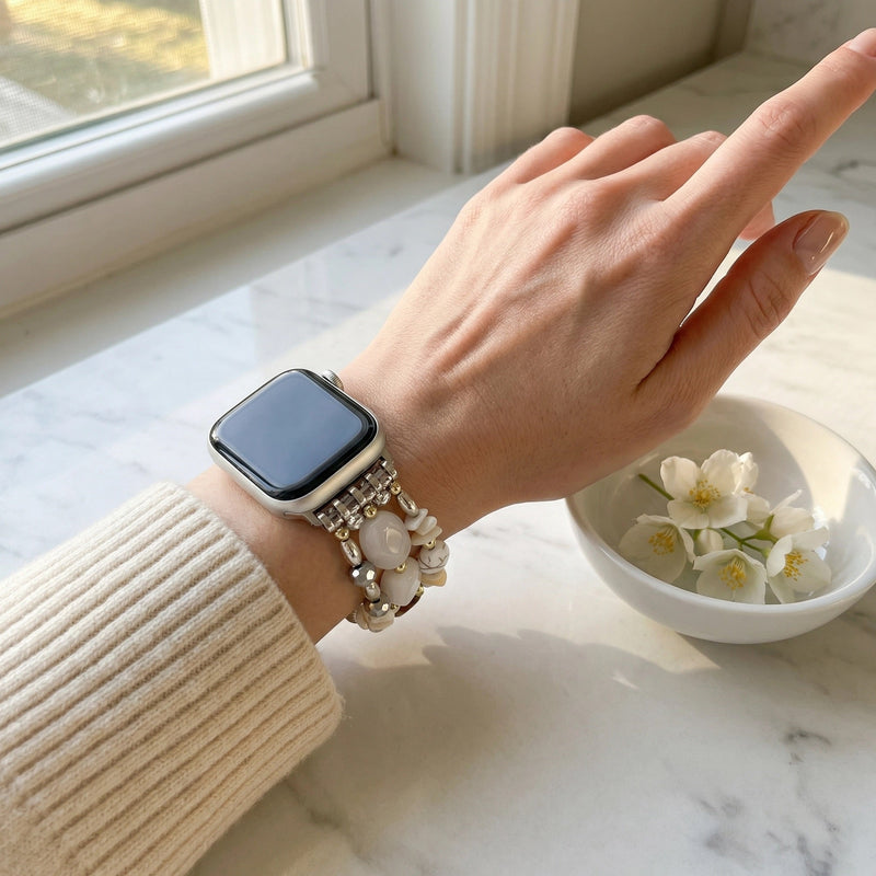 Apple Watch Multi-Strand Bracelet with Colorful Beads, Elegant Elastic Women's Jewelry, Chic and Shiny Wrist Accessory, Judith Model