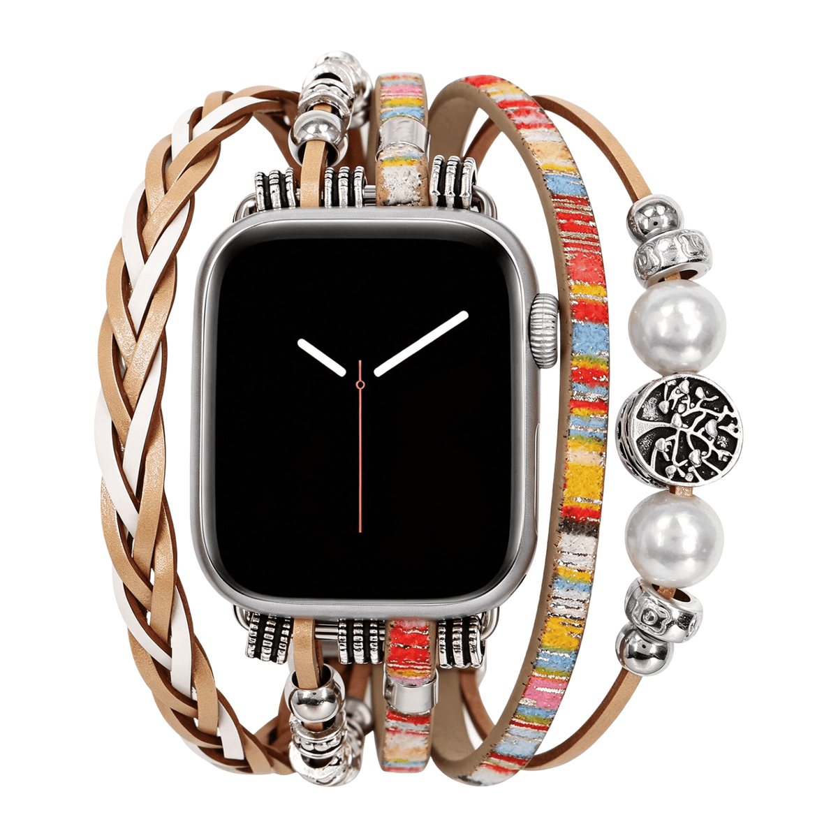 Bracciale Apple Watch multi-fili intrecciato, charm albero della vita, per donna, modello Ténecia