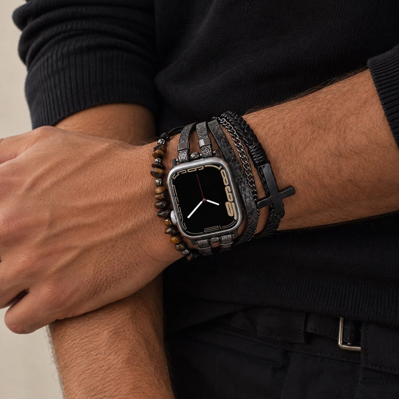 Bracelet Apple Watch multirangs avec croix chrétienne, détails contrastés, chaîne élégante, ajustement rapide, Kléder