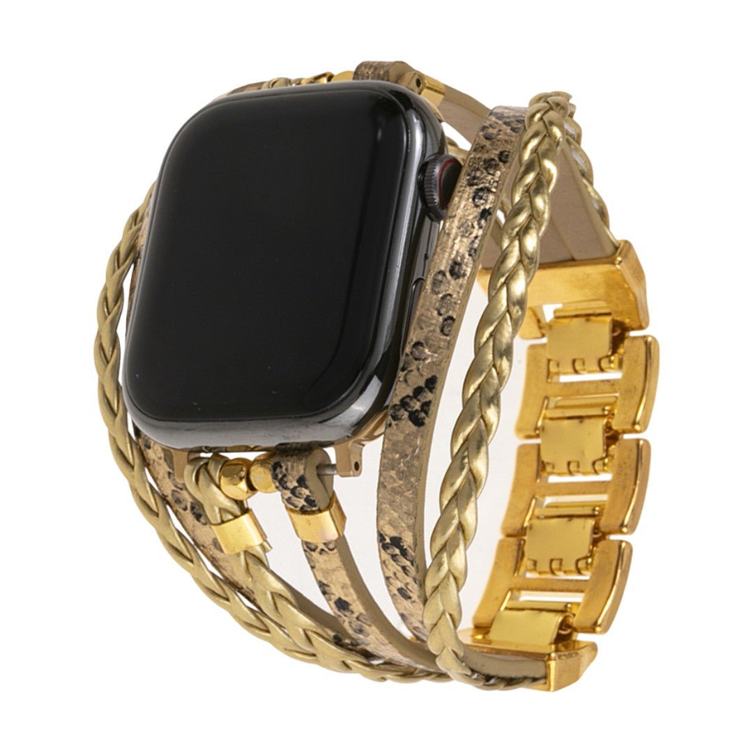 Luziane Multi-Strand Vegan Leather Apple Watch Bracelet, Braided Mix and Reptile Texture, Adjustable Stainless Steel Clasp, Chic Everyday Style