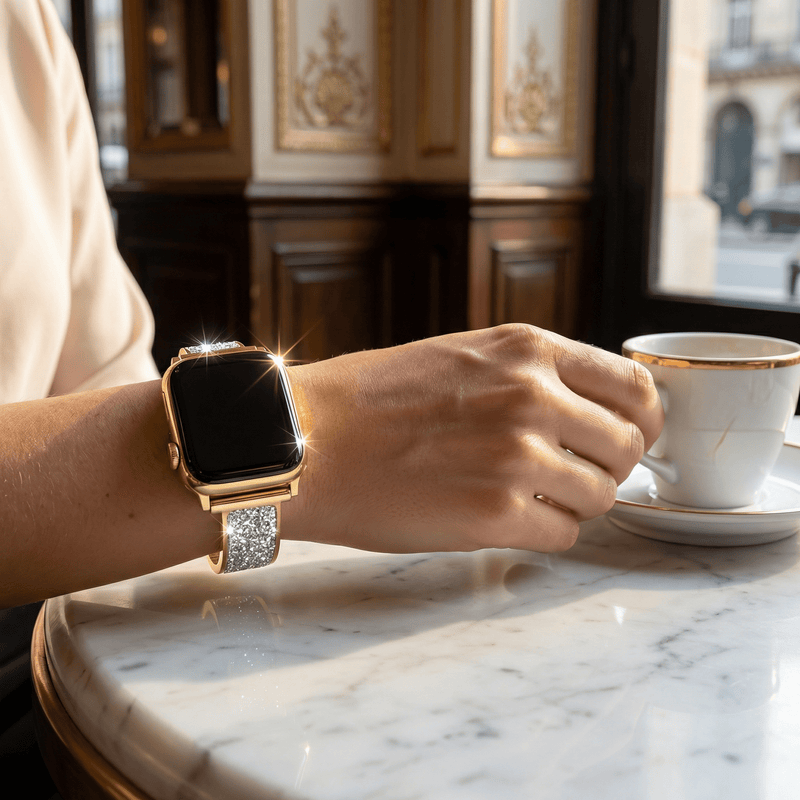 Pulseira Apple Watch, com glitter, para mulher, modelo Douwa