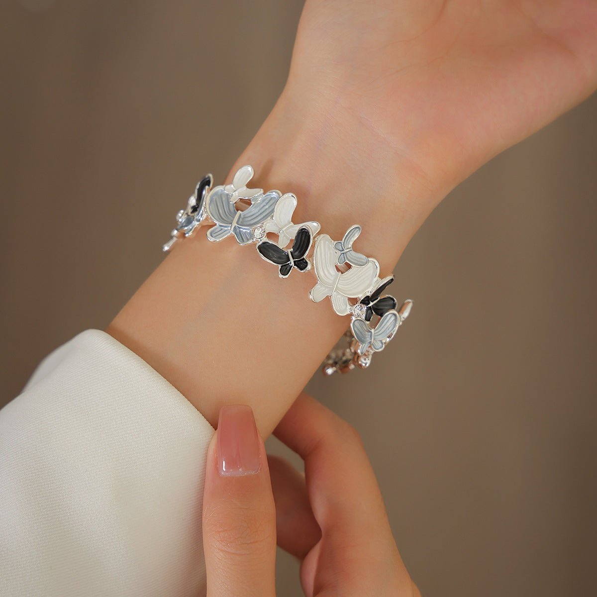 Apple Watch Bracelet with Enameled Butterfly Design, Elastic Links with Rhinestones, Marjorie Model