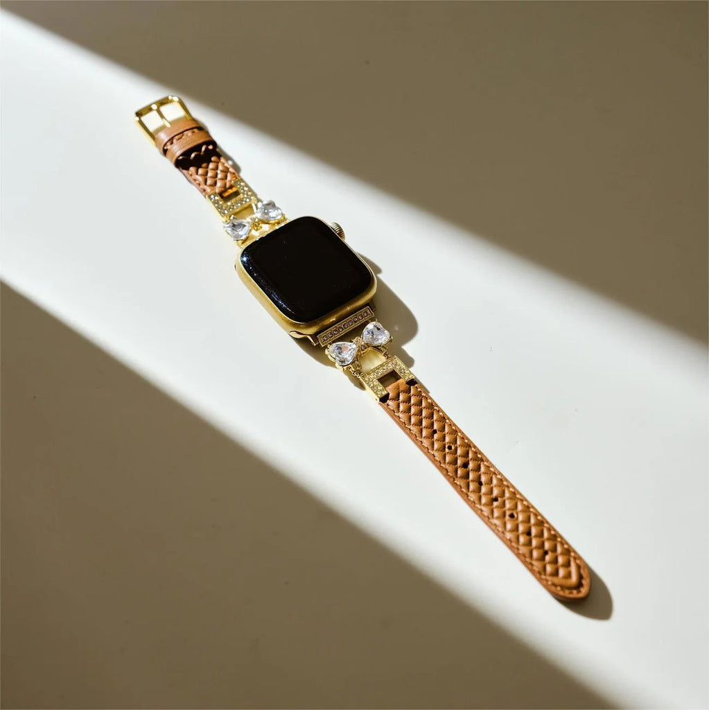 Bracelet Apple Watch, pour femme, chic en cuir, ruban à strass scintillant, modèle Bellita - La Boutique du Bracelet
