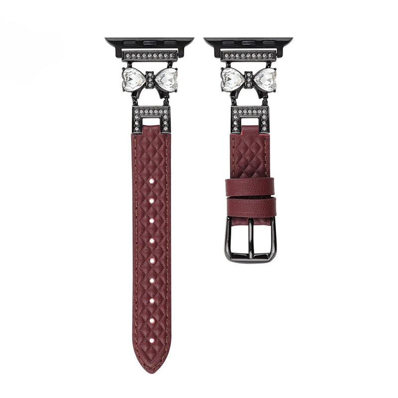 Bracelet Apple Watch, pour femme, chic en cuir, ruban à strass scintillant, modèle Bellita - La Boutique du Bracelet