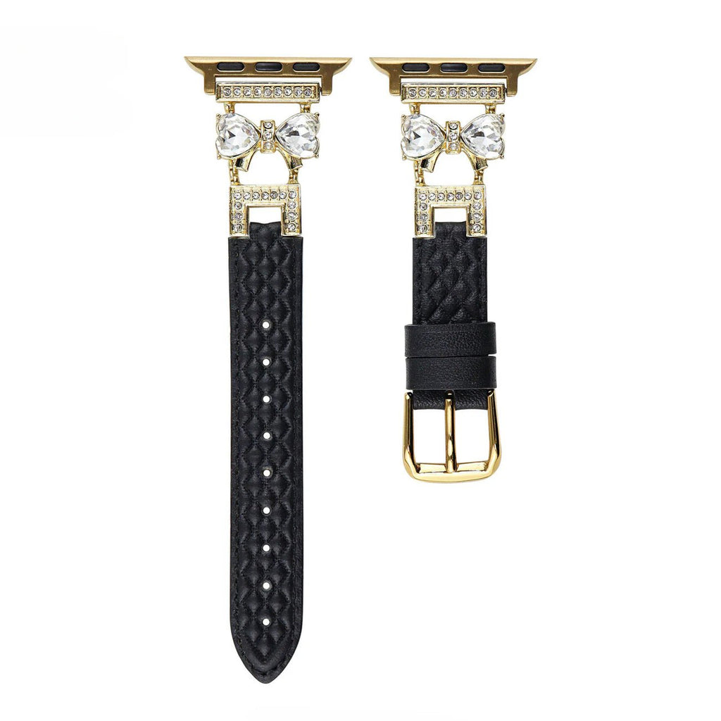 Bracelet Apple Watch, pour femme, chic en cuir, ruban à strass scintillant, modèle Bellita - La Boutique du Bracelet
