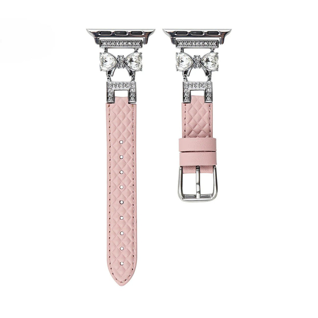 Bracelet Apple Watch, pour femme, chic en cuir, ruban à strass scintillant, modèle Bellita - La Boutique du Bracelet
