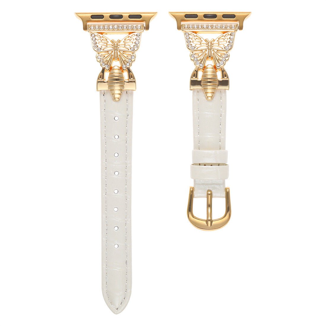 Bracelet Apple Watch, pour femme, cuir et acier inoxydable, papillon moderne, modèle Djibi - La Boutique du Bracelet