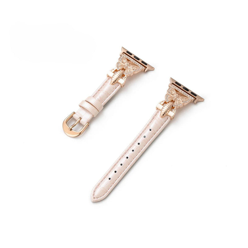 Bracelet Apple Watch, pour femme, cuir et acier inoxydable, papillon moderne, modèle Djibi - La Boutique du Bracelet