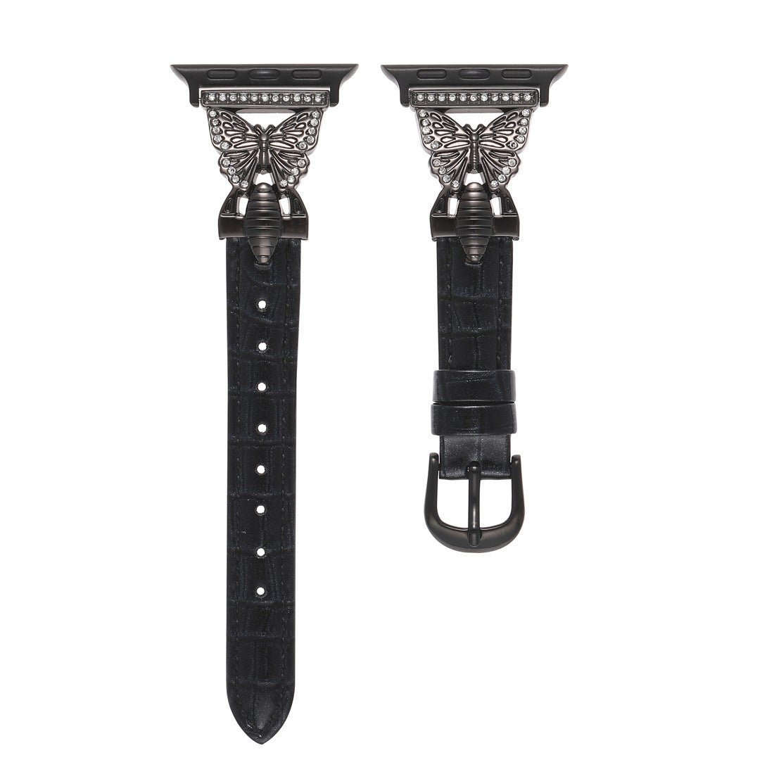 Bracelet Apple Watch, pour femme, cuir et acier inoxydable, papillon moderne, modèle Djibi - La Boutique du Bracelet