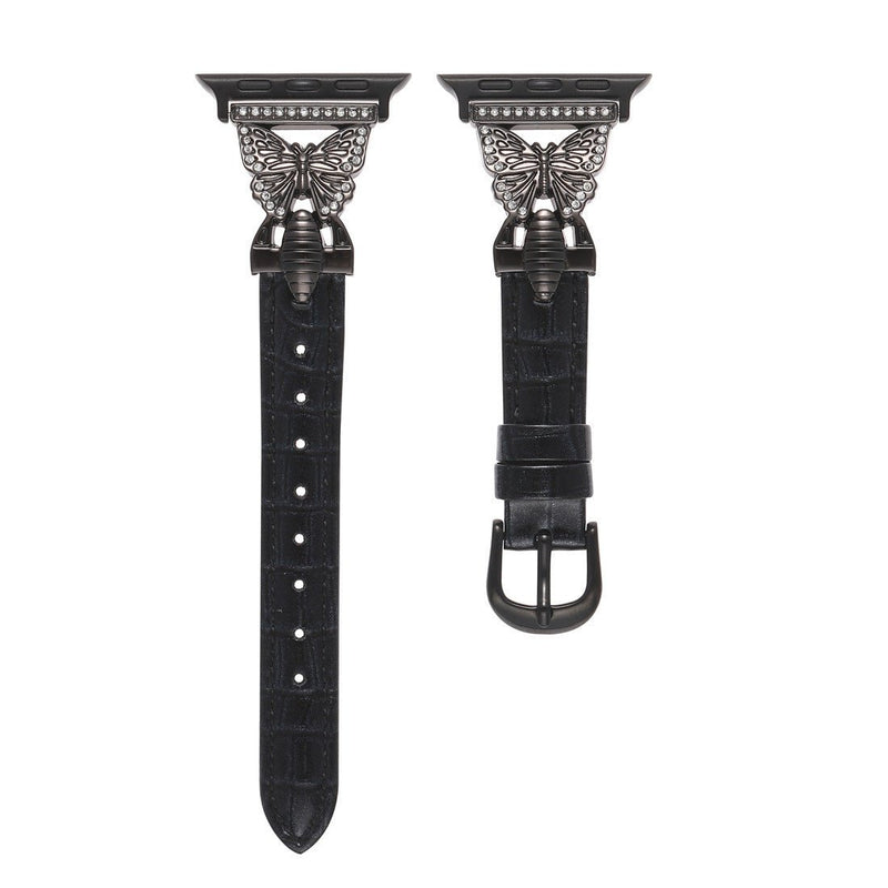 Bracelet Apple Watch, pour femme, cuir et acier inoxydable, papillon moderne, modèle Djibi - La Boutique du Bracelet