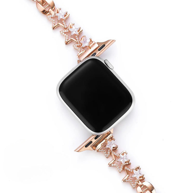 Bracelet Apple Watch, pour femme, en métal, étoiles scintillantes, modèle Kira - La Boutique du Bracelet