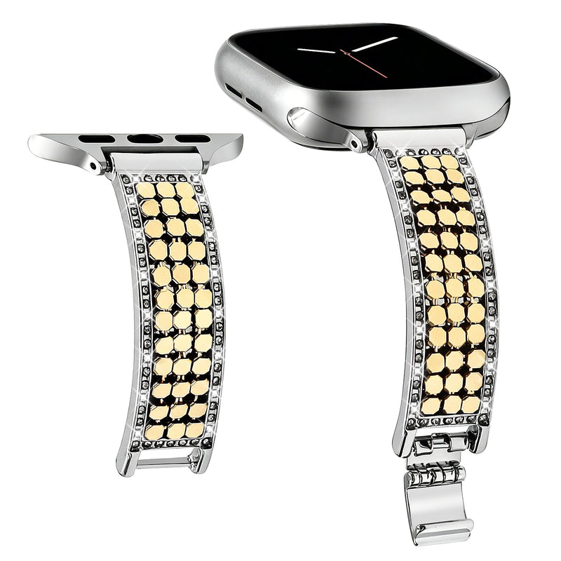 Apple Watch Bracelet for Women, Hexagonal Mesh in Metal Alloy, Shiny Details, Adjustable Clasp, Simia Model