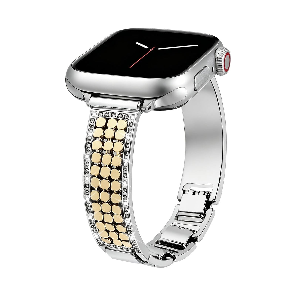 Apple Watch Bracelet for Women, Hexagonal Mesh in Metal Alloy, Shiny Details, Adjustable Clasp, Simia Model