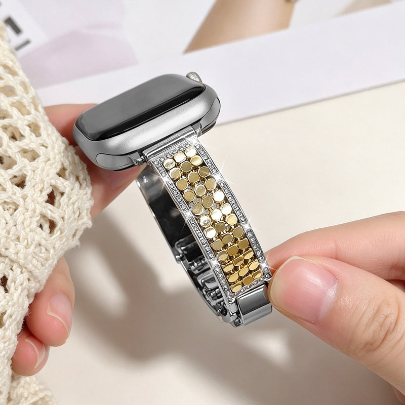 Apple Watch Bracelet for Women, Hexagonal Mesh in Metal Alloy, Shiny Details, Adjustable Clasp, Simia Model