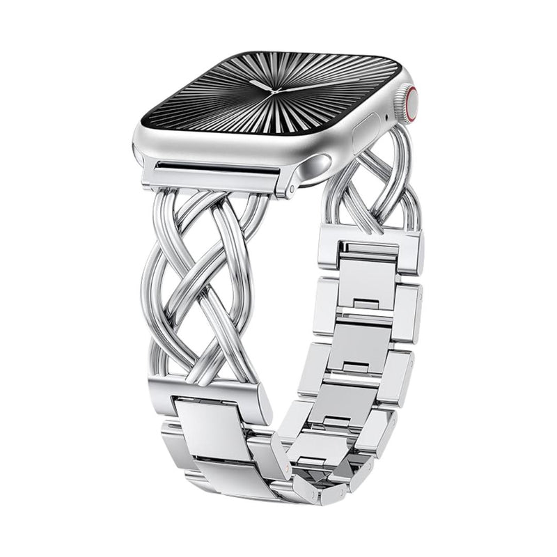 Apple Watch Bracelet for Women, Braided Metal Alloy Mesh, Adjustable Clip-On, Elegant Finish, Compatible with All Series, Kobane Model