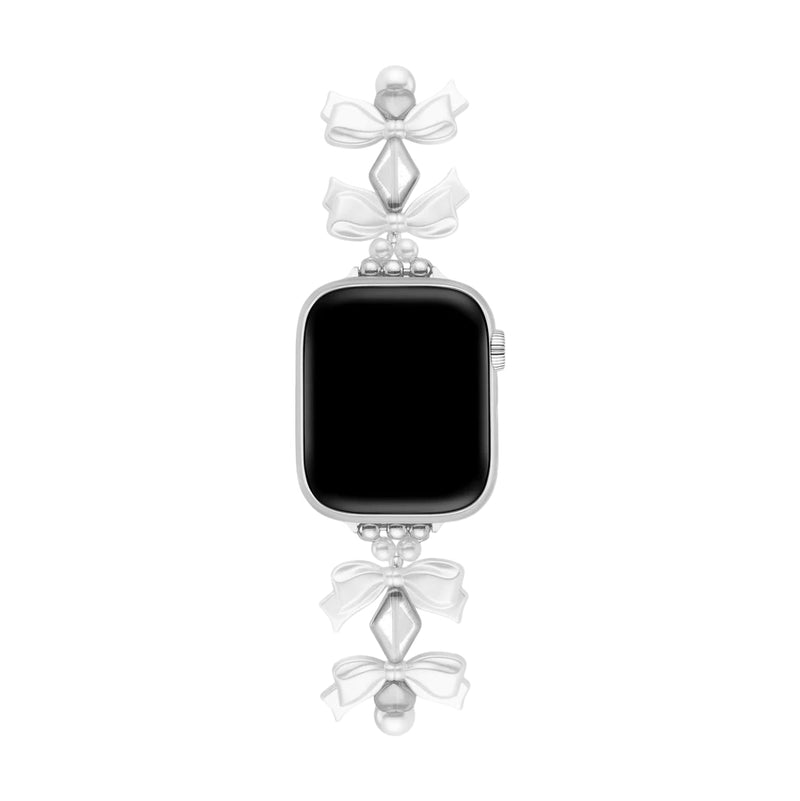 Bracelet Apple Watch, pour femme, perles et ruban métallique style satin, modèle Izuta - La Boutique du Bracelet