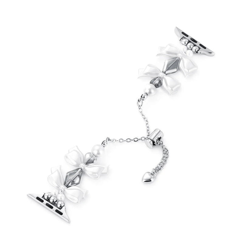 Bracelet Apple Watch, pour femme, perles et ruban métallique style satin, modèle Izuta - La Boutique du Bracelet