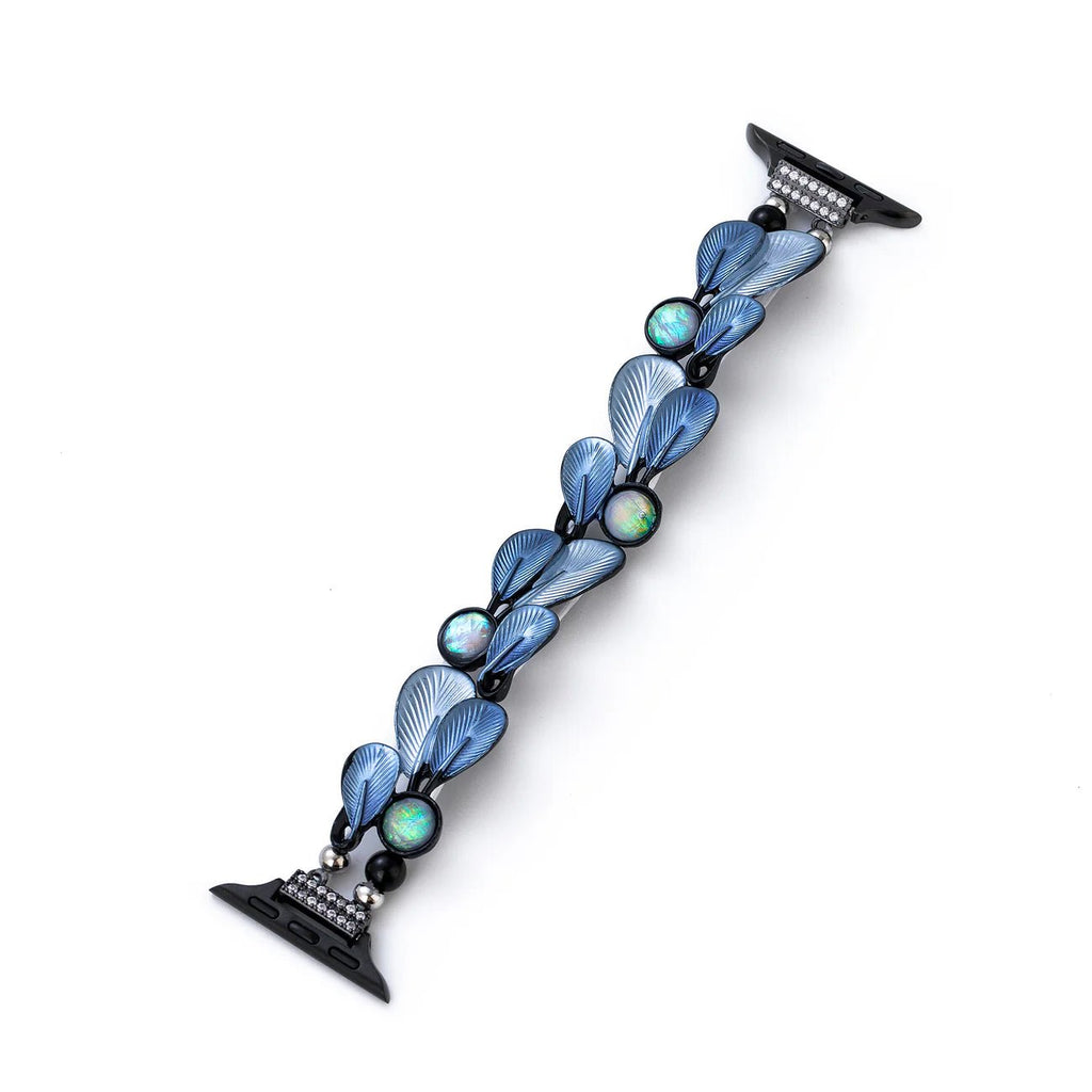 Bracelet Apple Watch, pour femme, plumes harmonieuses, modèle Paonie - La Boutique du Bracelet