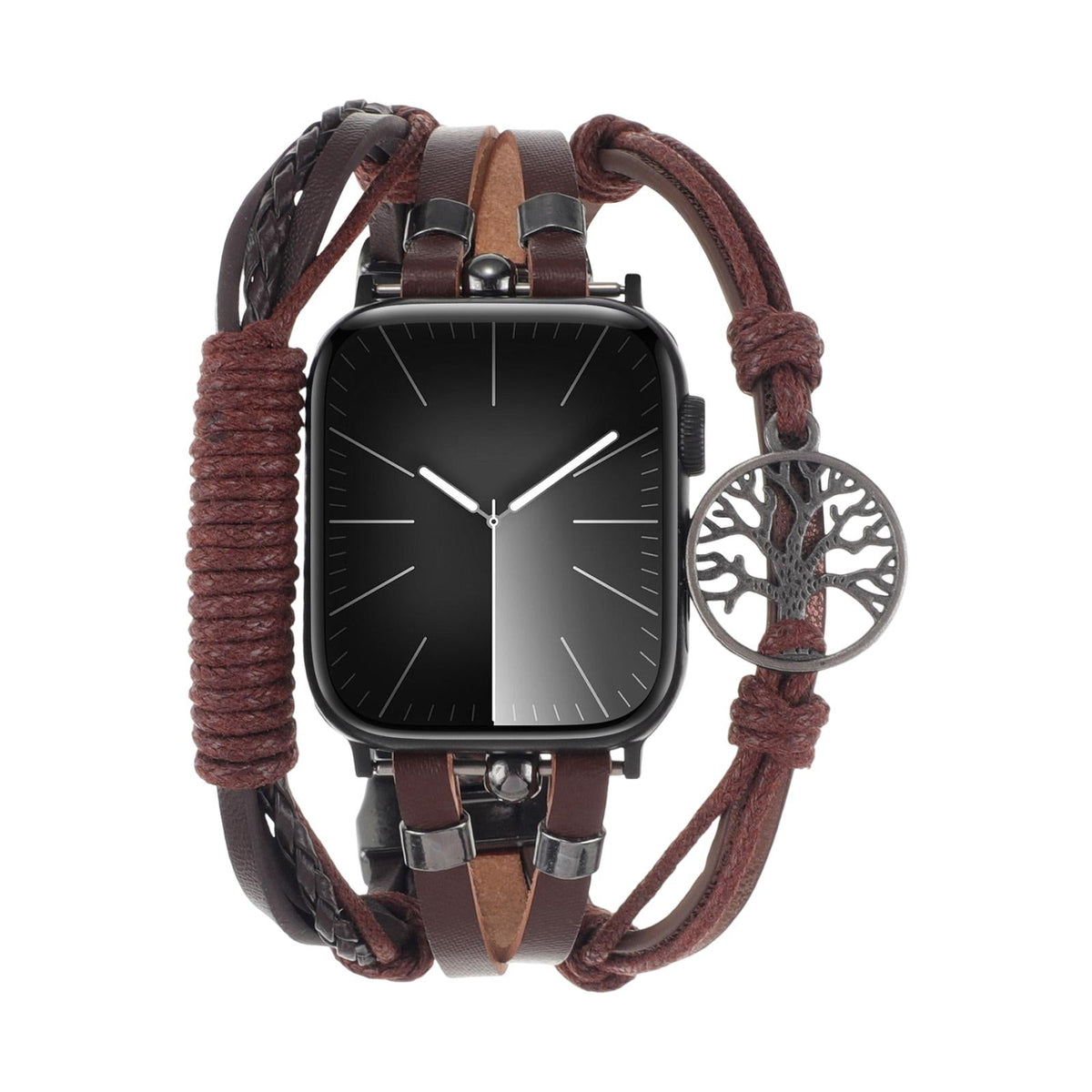 Apple Watch Bracelet for Men, Multi-Strand Leather, Clasp Fastening, Tree of Life Charm, Noctare Model