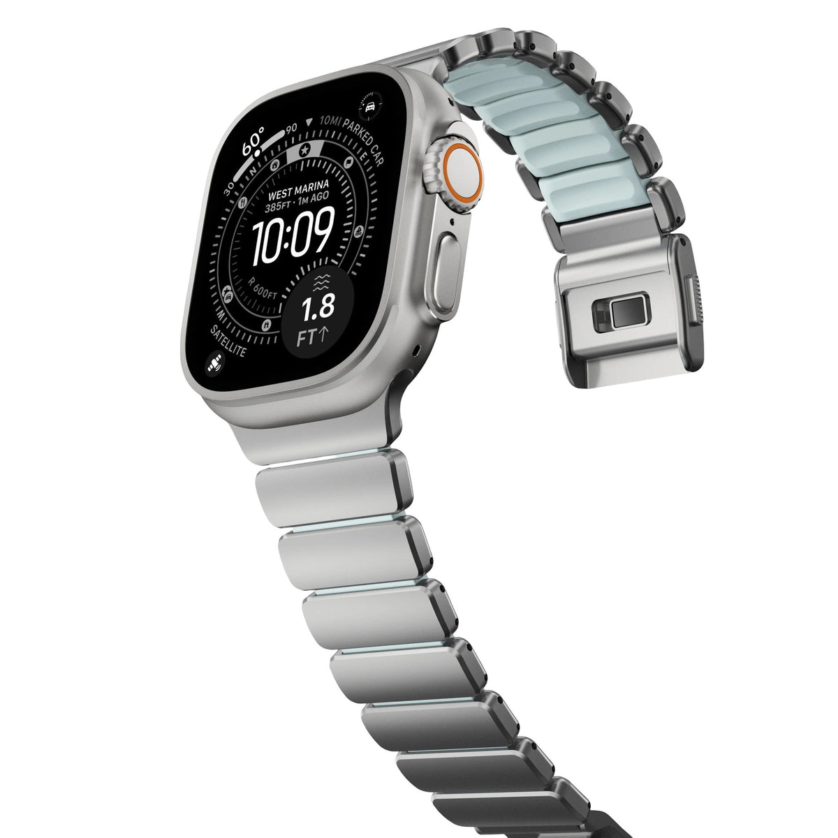Bracciale Apple Watch Premium in acciaio inossidabile di Grado 4 e FKM, per Apple Watch Ultra, design flessibile e resistente, bracciale prestigioso, modello Asgard